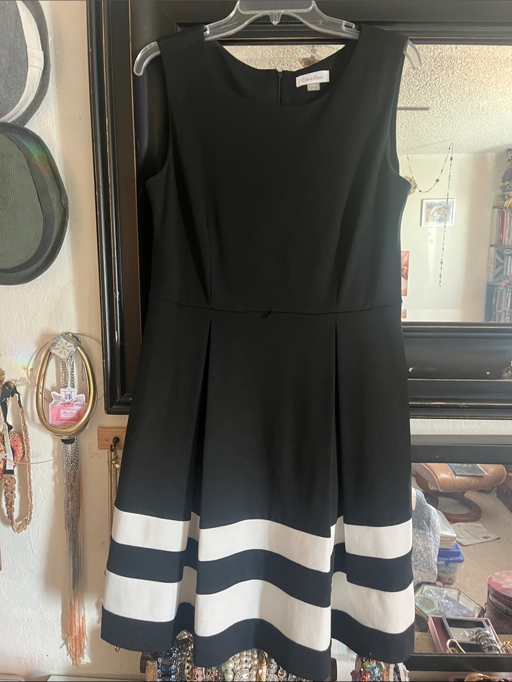 Calvin Klein Black Dress with White Hem Stripes